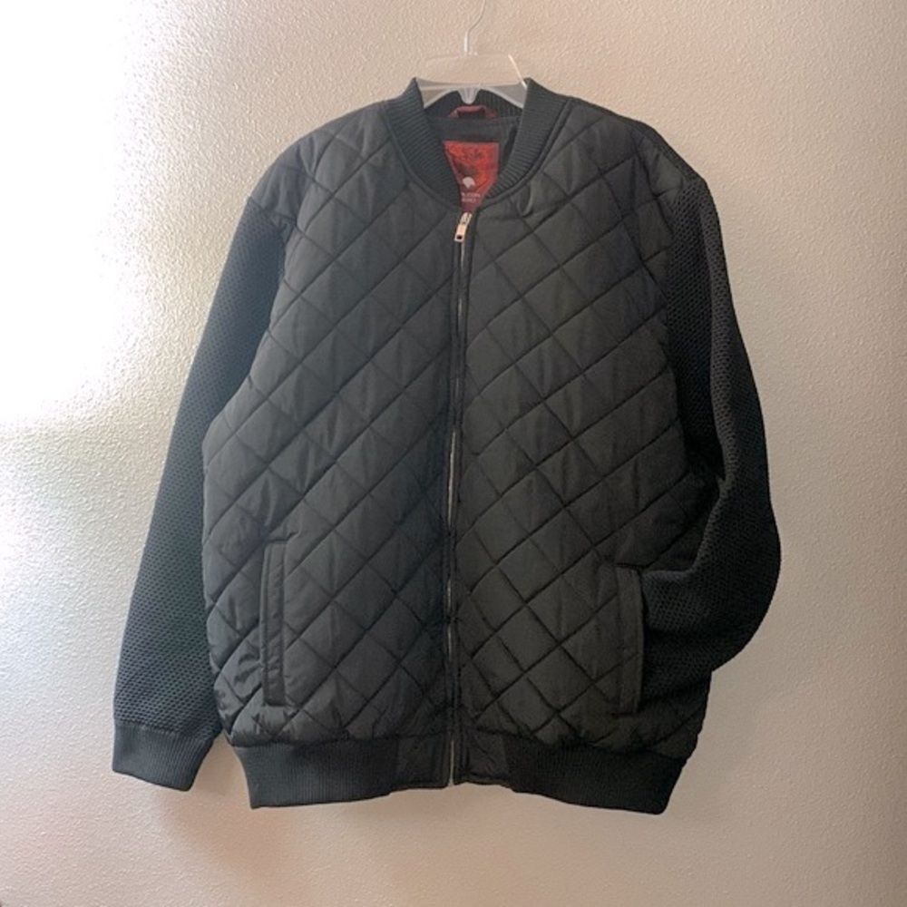 FALCON Nero quilted bomber jacket full zip front mix Media pockets lined men 3XL